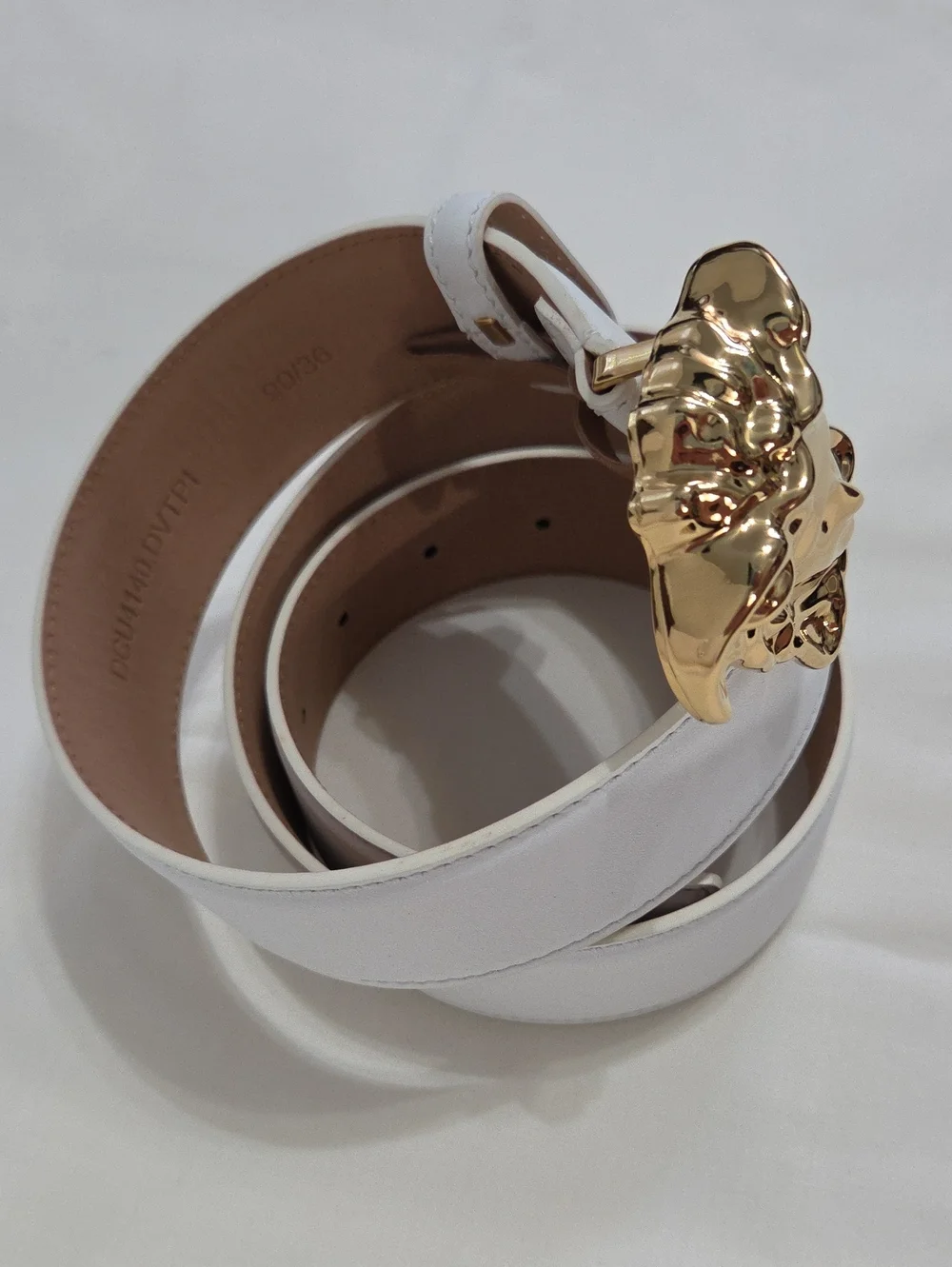 Versace White Leather Belt with Gold 3D Medusa Buckle